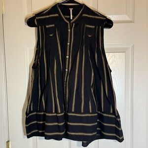 Free‎ People black and brown striped oversized sleeveless button down top.